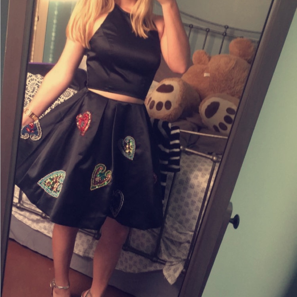 Black Heart Embellished Skirt And Halter Top
